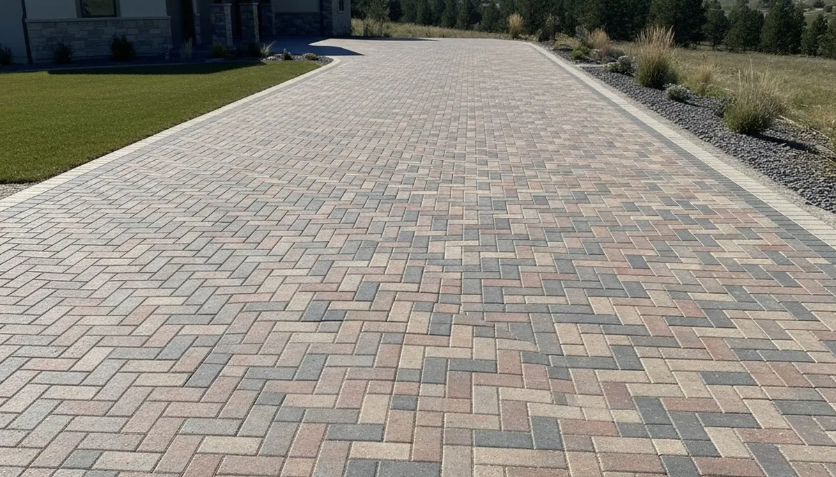 Completed interlocking paver driveway installation by professional landscapers in Boise, ID
