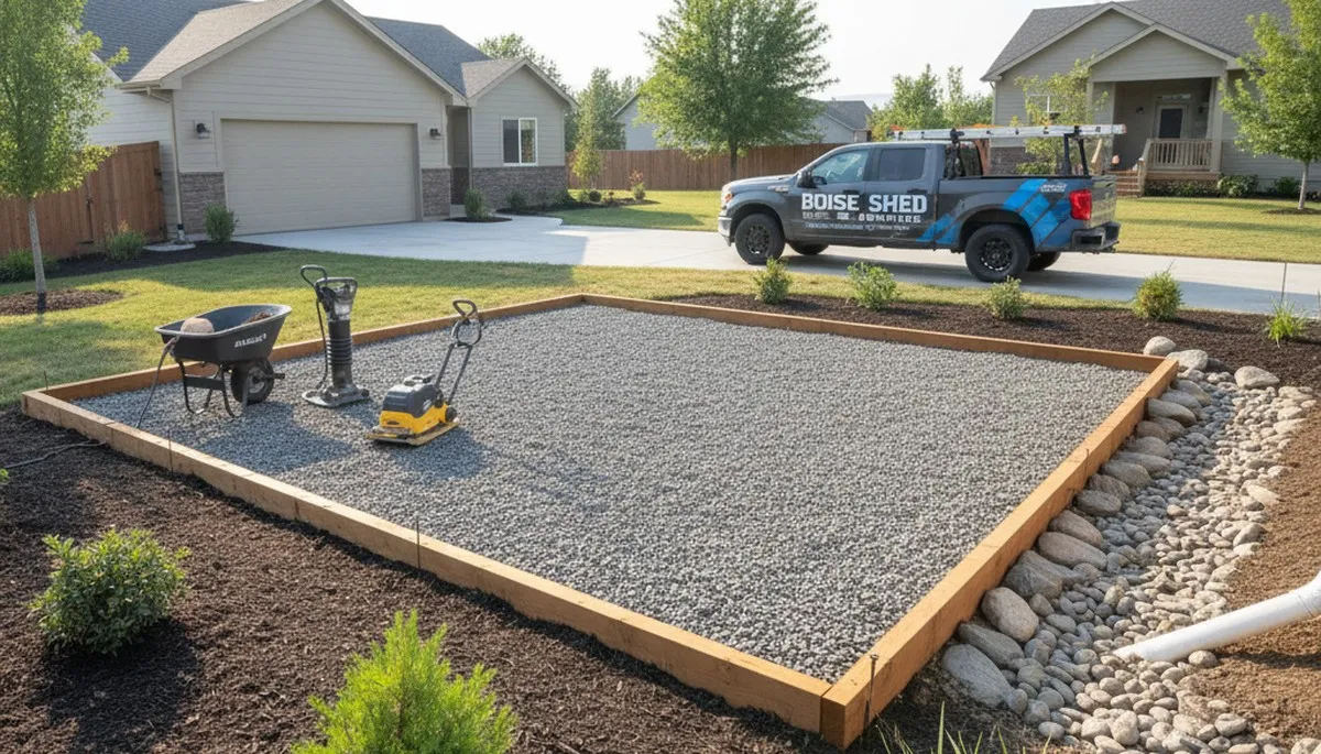 Professional shed foundation preparation and grading by landscapers in Boise, ID